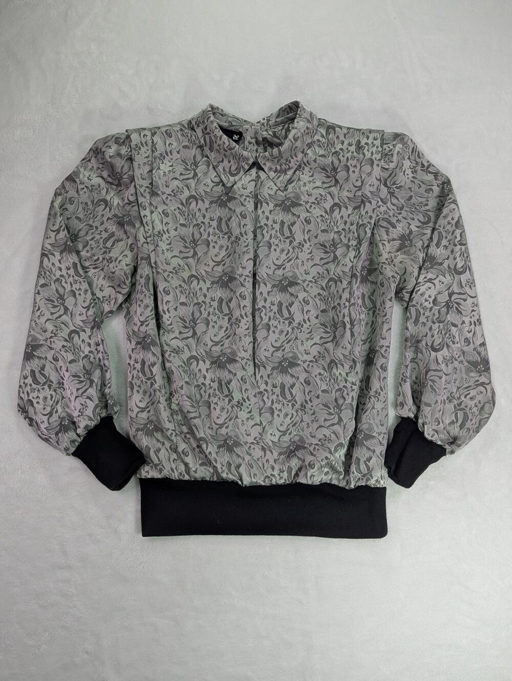 Urban Renewal Vintage 80s Metallic Silver Floral Satin Bomber Blouse Top S